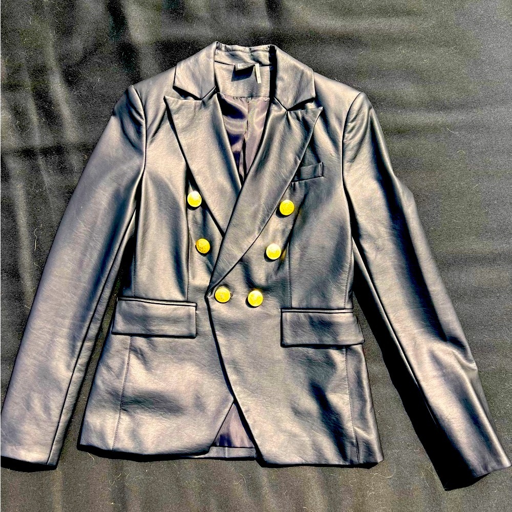 Love Token Nellie Faux Leather Gold Button Blazer Black Size XS - NWOT